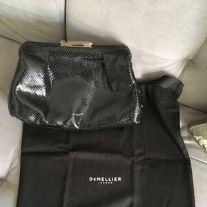 Black Python DeMellier Florence Leather Clutch w/Gold Chain Shoulder Strap